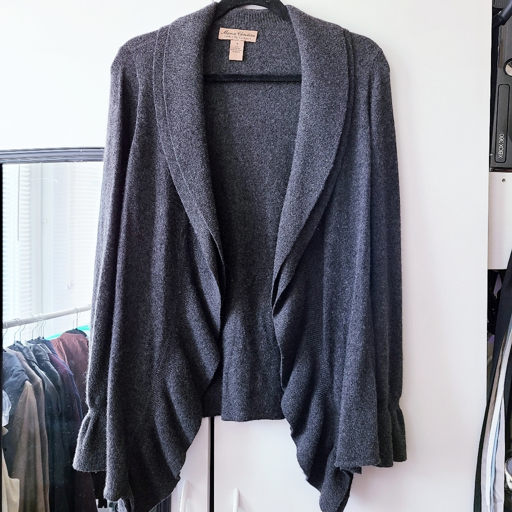 Classic Ruffled Cashmere Cardigan Sweater (Medium)